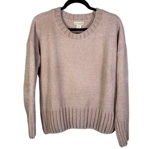 Cynthia Rowley Womens Chenille Knit Sweater Dusty Pink Crew Neck XL Relaxed Fit